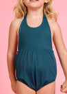 Girls One-Piece Swimsuit - Ribbed Midnight Teal