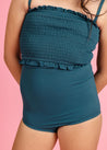Girls High-Waisted Swimsuit Bottoms - Ribbed Midnight Teal