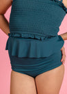 Girls High-Waisted Swimsuit Bottoms - Ribbed Midnight Teal