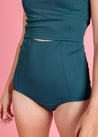 High-Waisted Swimsuit Bottom - Ribbed Midnight Teal