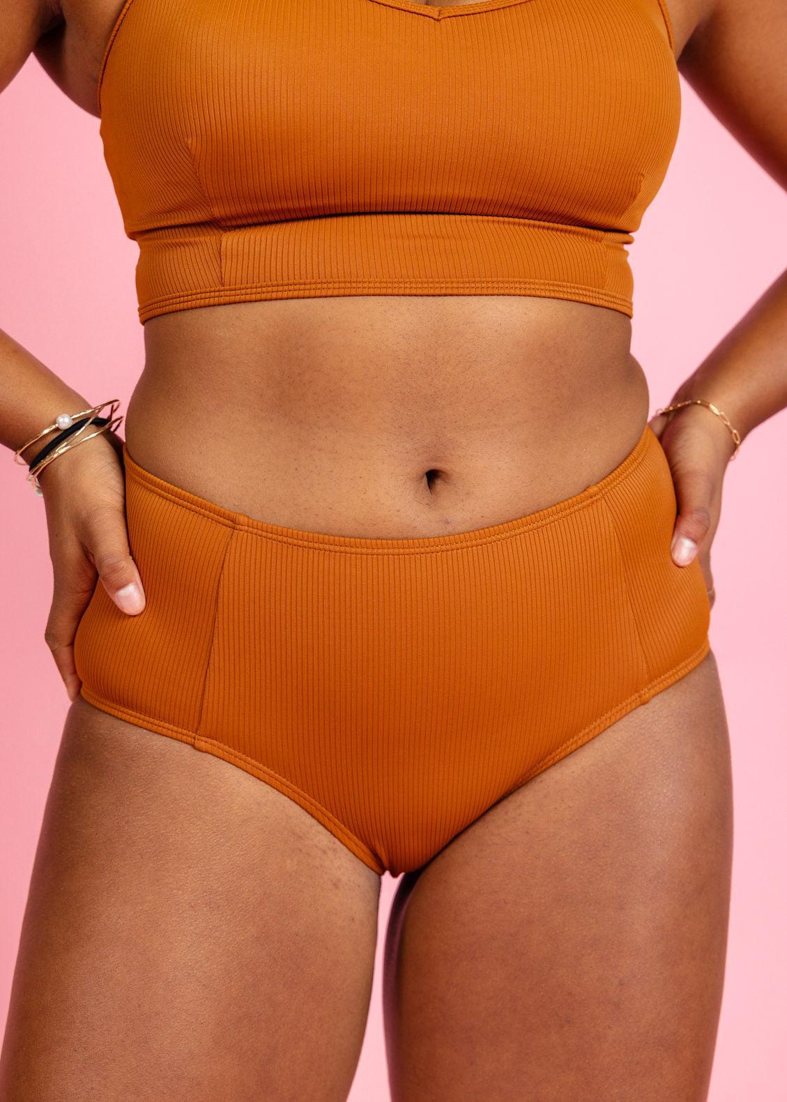 High-Waisted Swimsuit Bottom - Ribbed Caramel