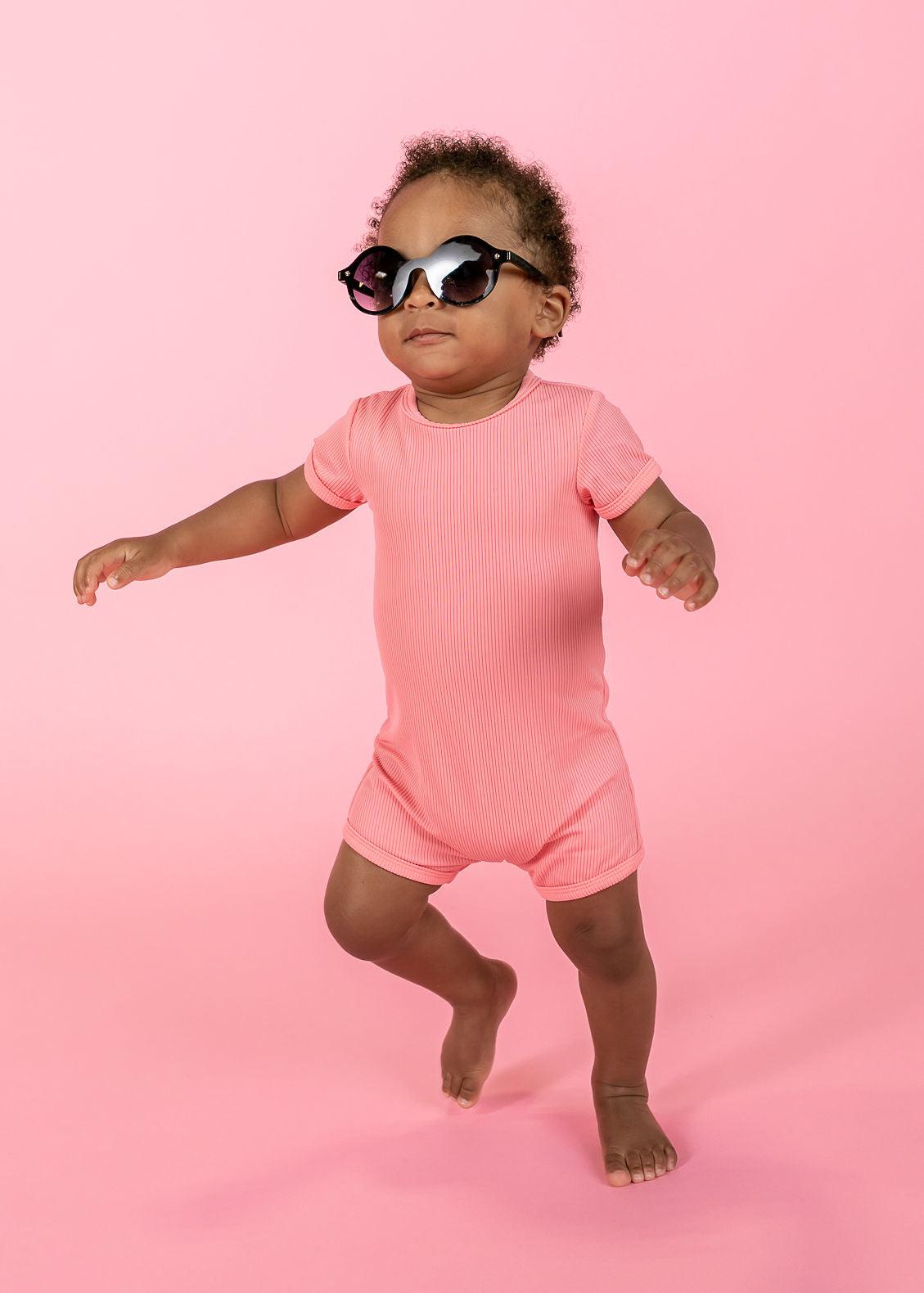 Baby Girl/Boy Swimsuit Rashguard One-Piece - Ribbed Flamingo