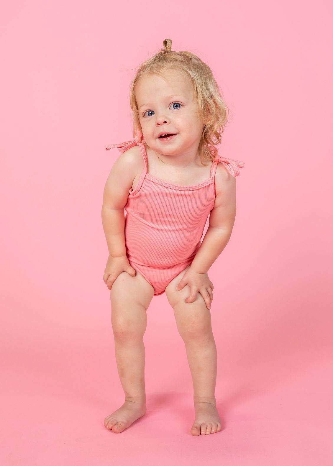 Baby Girl One-Piece Swimsuit - Ribbed Flamingo