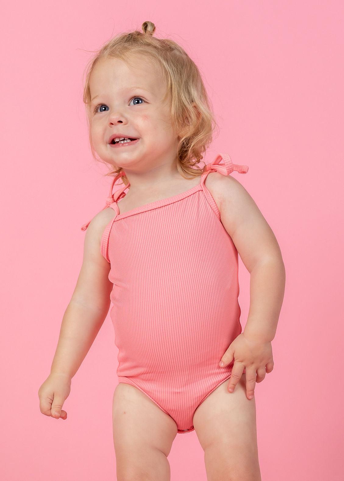 Baby Girl One-Piece Swimsuit - Ribbed Flamingo