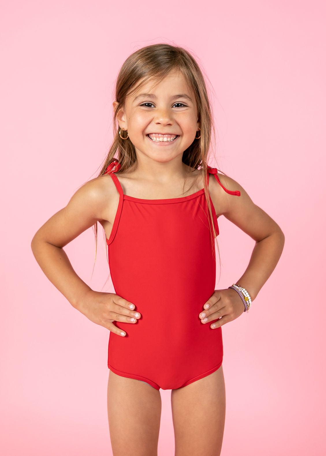 Girls One-Piece Swimsuit - Cherry Red