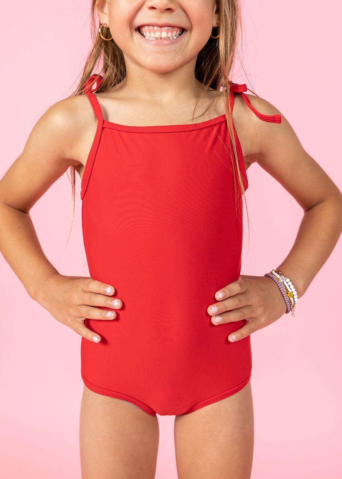 Girls One-Piece Swimsuit - Cherry Red