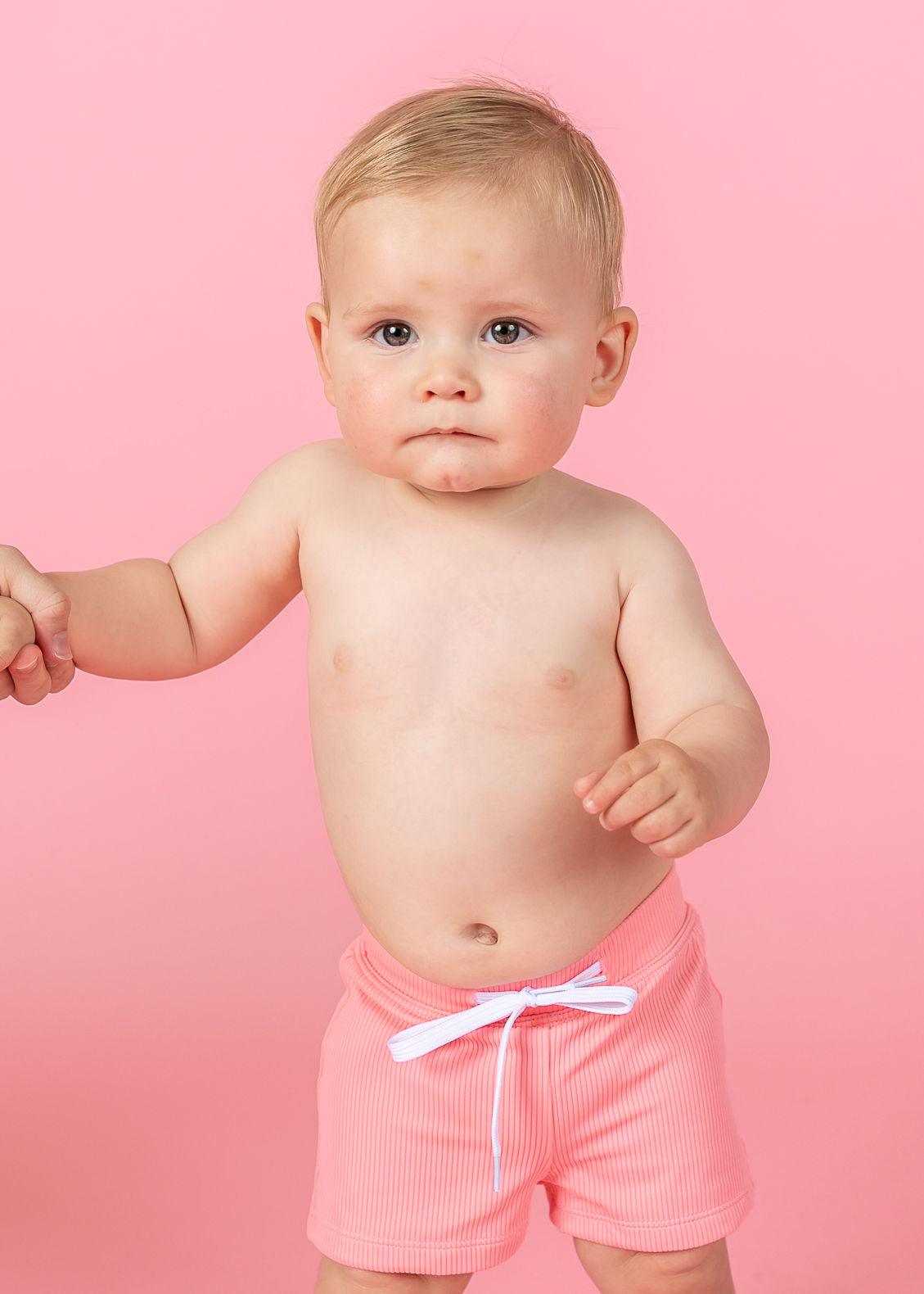 Baby Boy Swimsuit - Shorts - Ribbed Flamingo