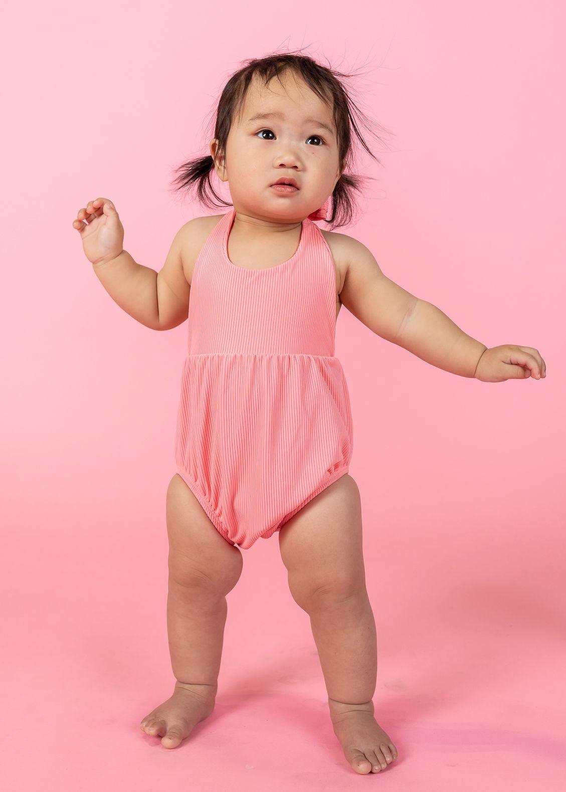 Baby Girl One-Piece Swimsuit - Ribbed Flamingo