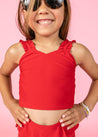 Girls Crop Top Swimsuit - Cherry Red