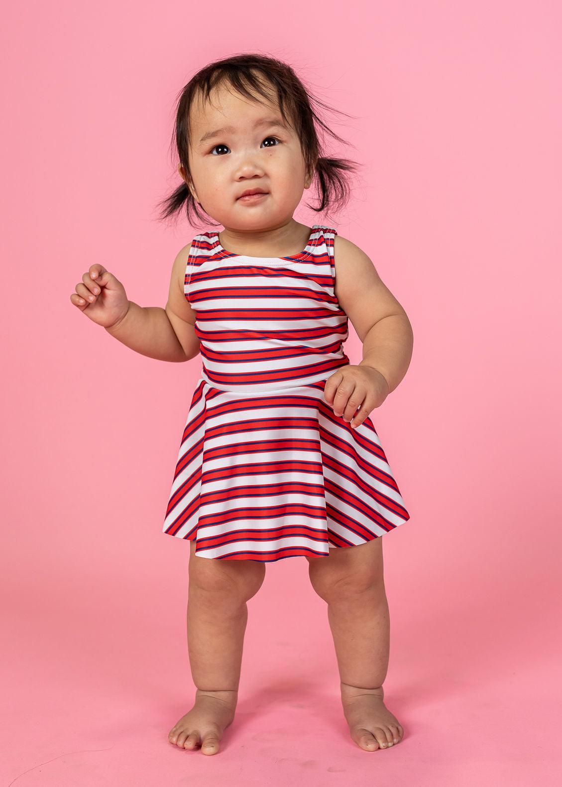 Baby Skirted One-Piece | Red + Navy Stripes - Kortni Jeane