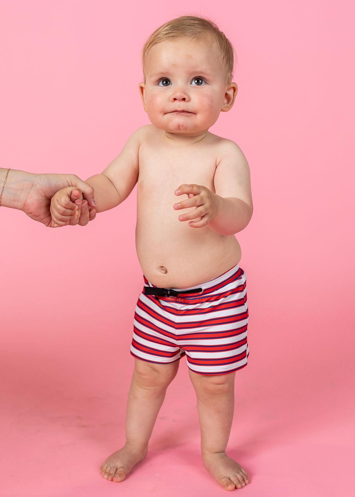 Baby Euro Shorts | Red + Navy Stripes - Kortni Jeane