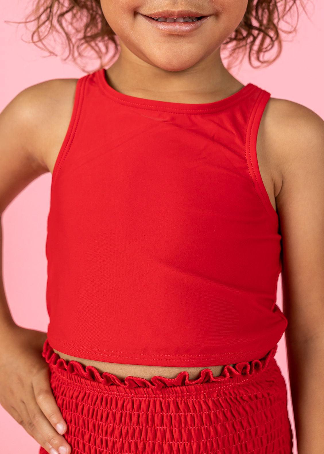 Girls Crop Top Swimsuit - Cherry Red