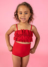 Girls High-Waisted Swimsuit Bottoms - Cherry Red
