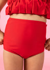 Girls High-Waisted Swimsuit Bottoms - Cherry Red