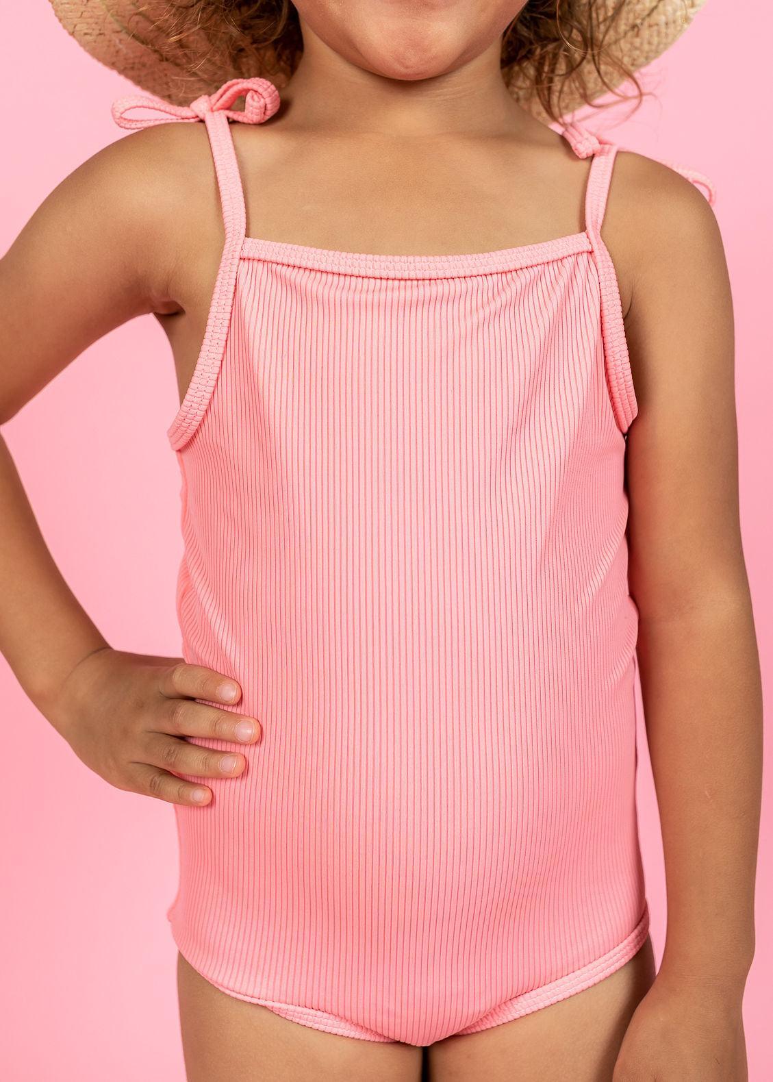 Girls One-Piece Swimsuit - Ribbed Flamingo