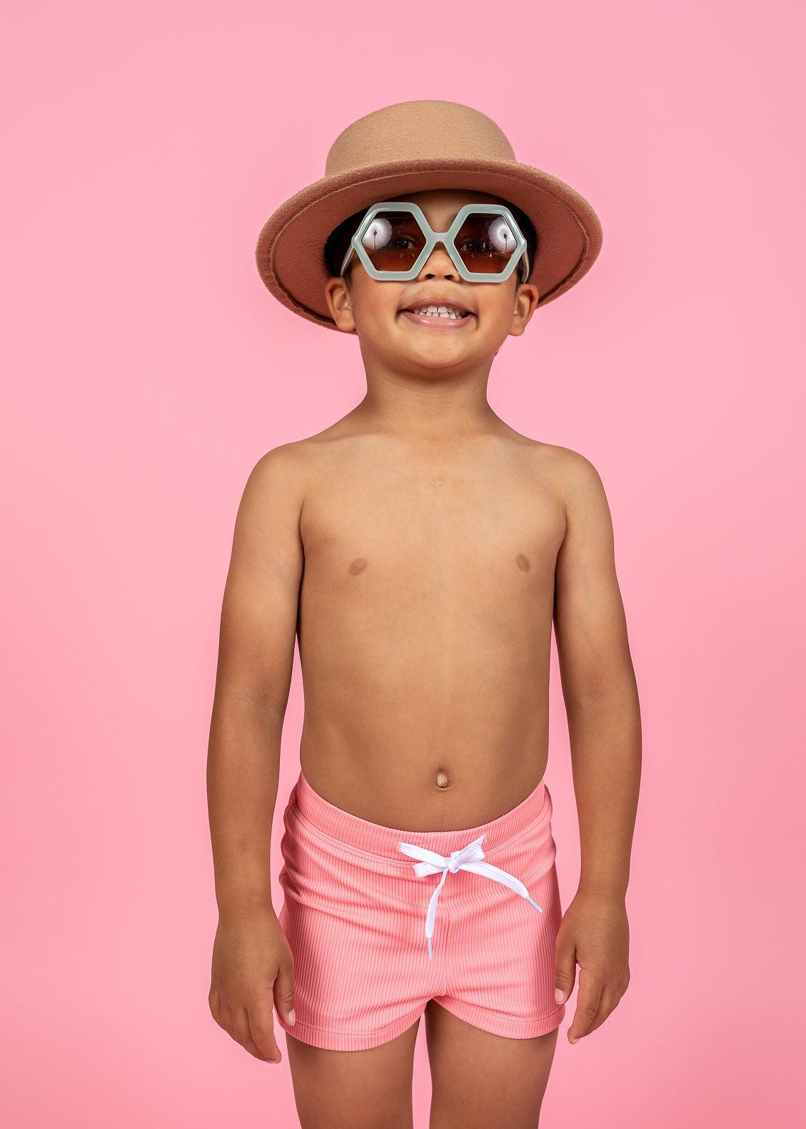 Boys Swimsuit - Shorts  - Ribbed Flamingo