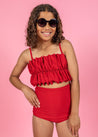 Teen Girl Crop Top Swimsuit - Cherry Red