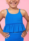 Girls Crop Top Swimsuit - Ribbed Electric Blue