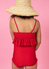 Teen Girl Crop Top Swimsuit - Cherry Red