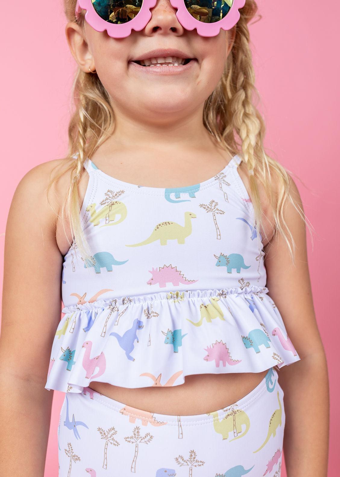 Girls Crop Top Swimsuit - Dinos