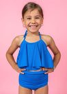Girls Crop Top Swimsuit - Ribbed Electric Blue