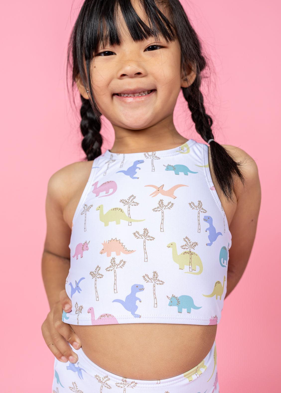 Girls High-Waisted Swimsuit Bottoms - Dinos