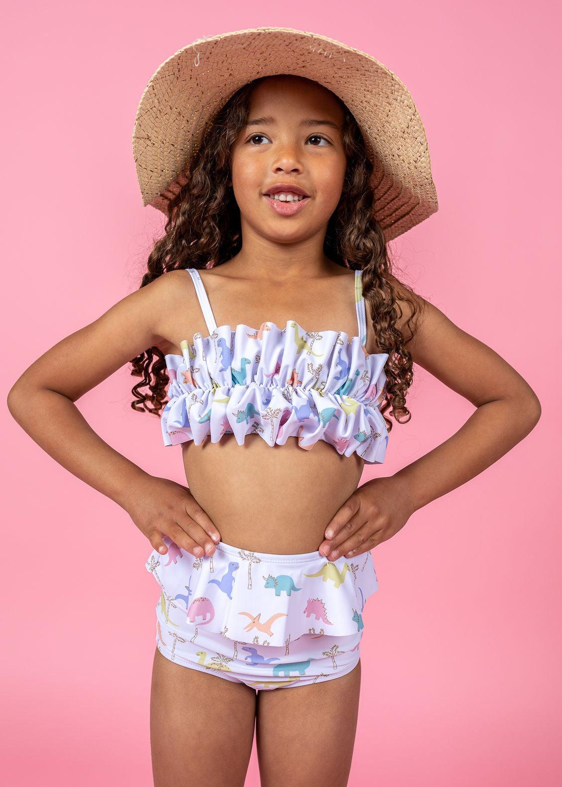 Girls High-Waisted Swimsuit Bottoms - Dinos