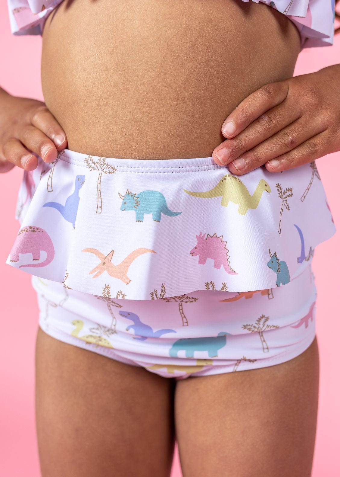 Girls High-Waisted Swimsuit Bottoms - Dinos