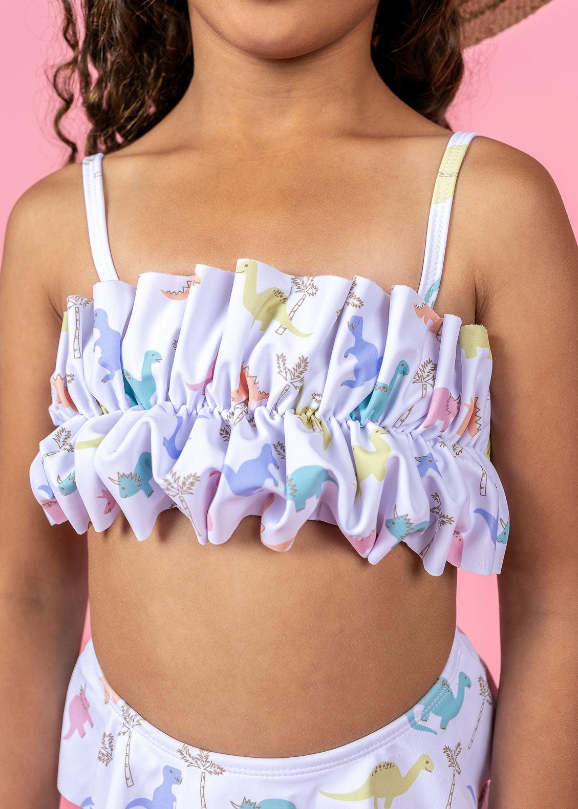 Girls Crop Top Swimsuit - Dinos