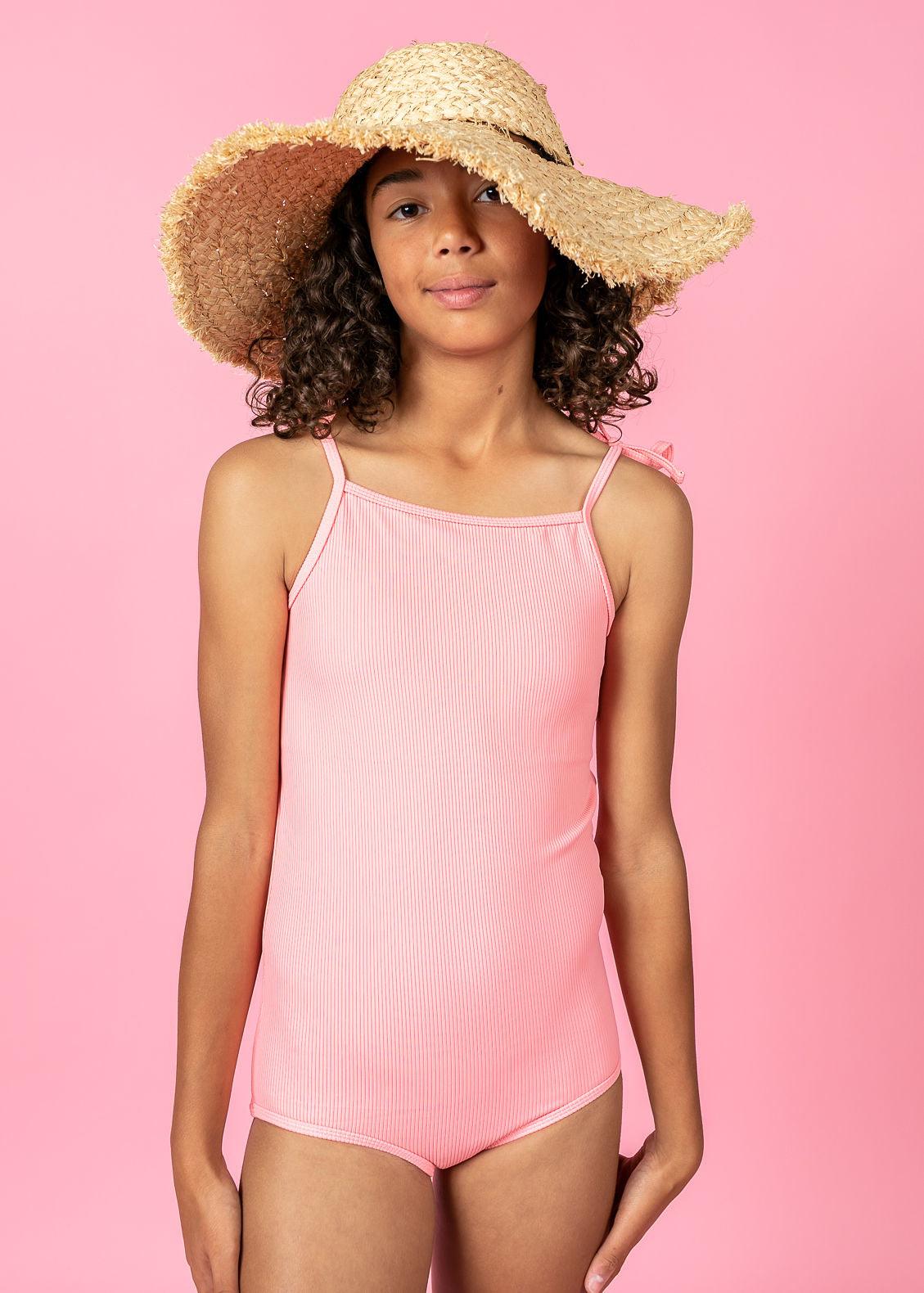 Teen Girl One-Piece Swimsuit - Ribbed Flamingo