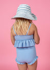 Girls Crop Top Swimsuit - Waffled Barely Blue