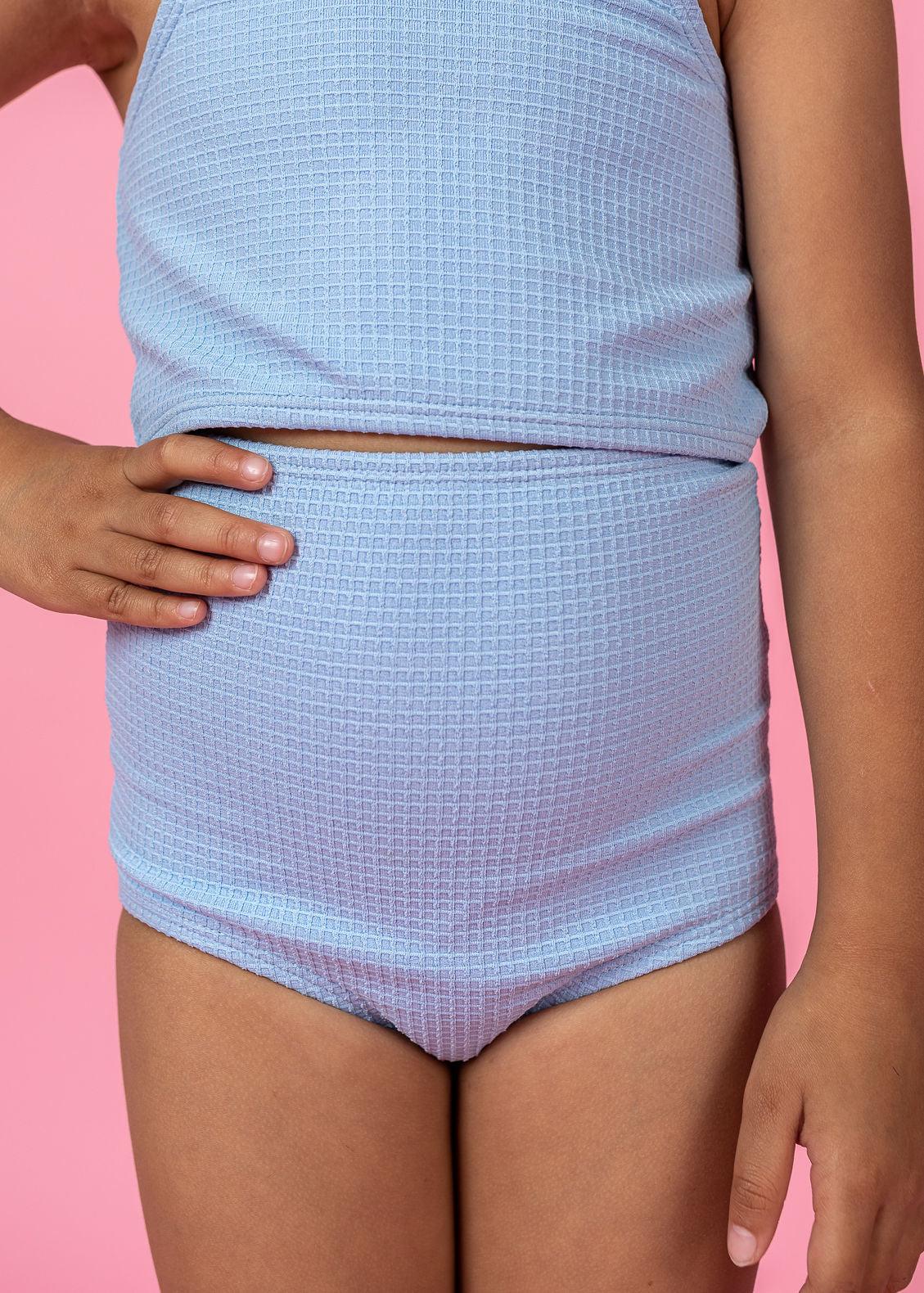 Girls High-Waisted Swimsuit Bottoms - Waffled Barely Blue