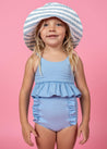 Girls High-Waisted Swimsuit Bottoms - Waffled Barely Blue