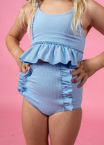 Girls High-Waisted Swimsuit Bottoms - Waffled Barely Blue