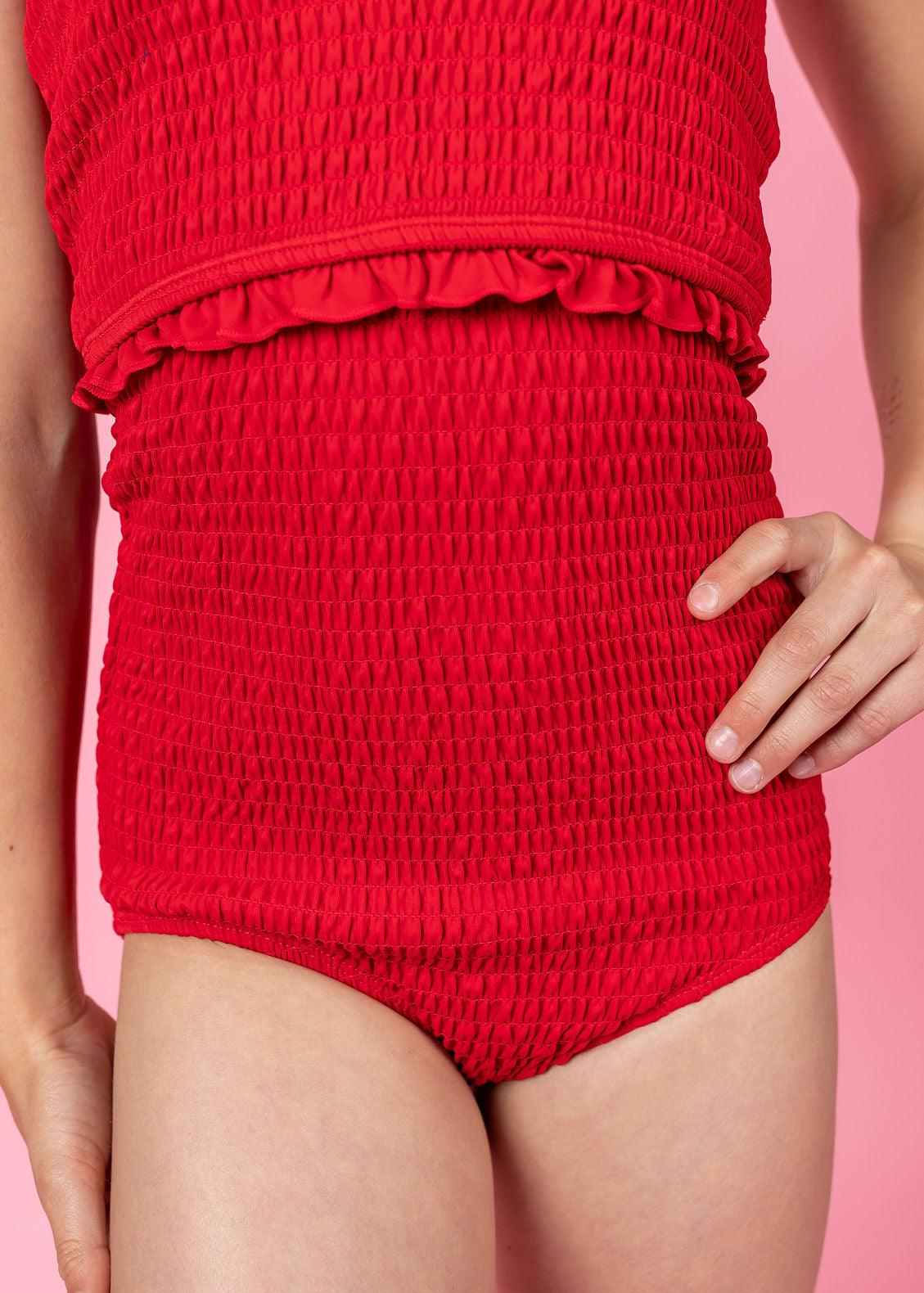 Teen Girl High-Waisted Swimsuit Bottoms - Cherry Red
