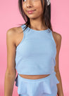Teen Girl Crop Top Swimsuit - Waffled Barely Blue