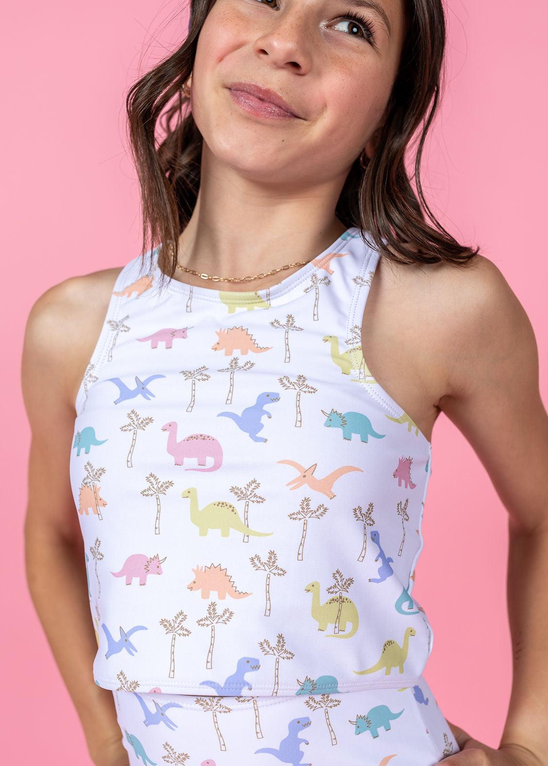 Teen Girl Crop Top Swimsuit - Dinos