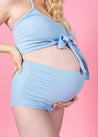 High-Waisted Swimsuit Bottom - Maternity - Waffled Barely Blue