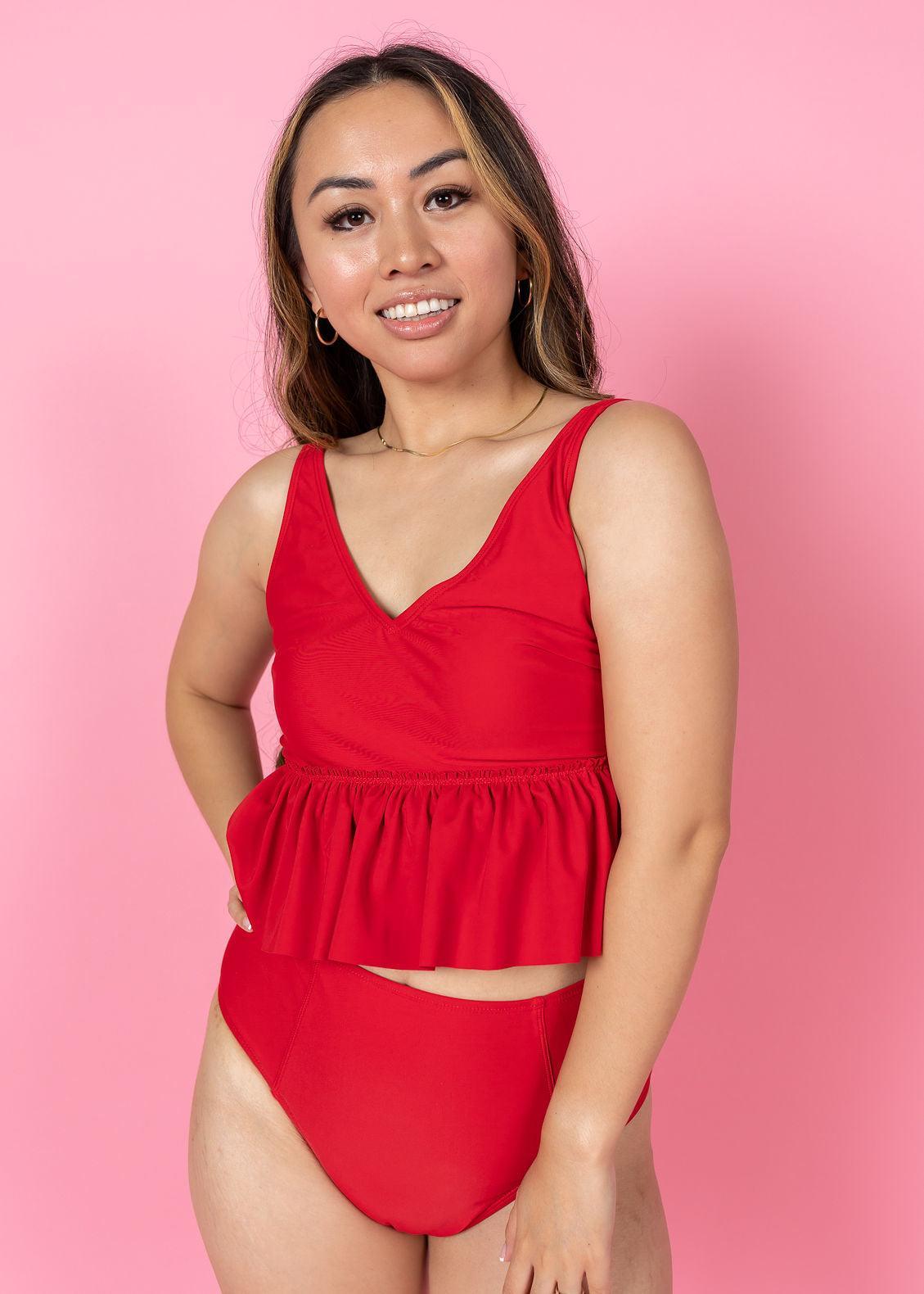 High-Waisted Swimsuit Bottom - Cherry Red