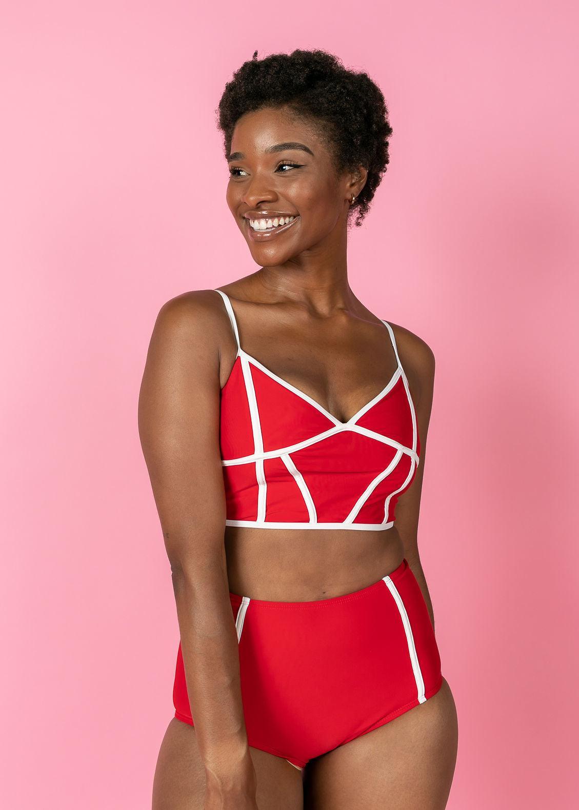 High-Waisted Swimsuit Bottom - Cherry Red