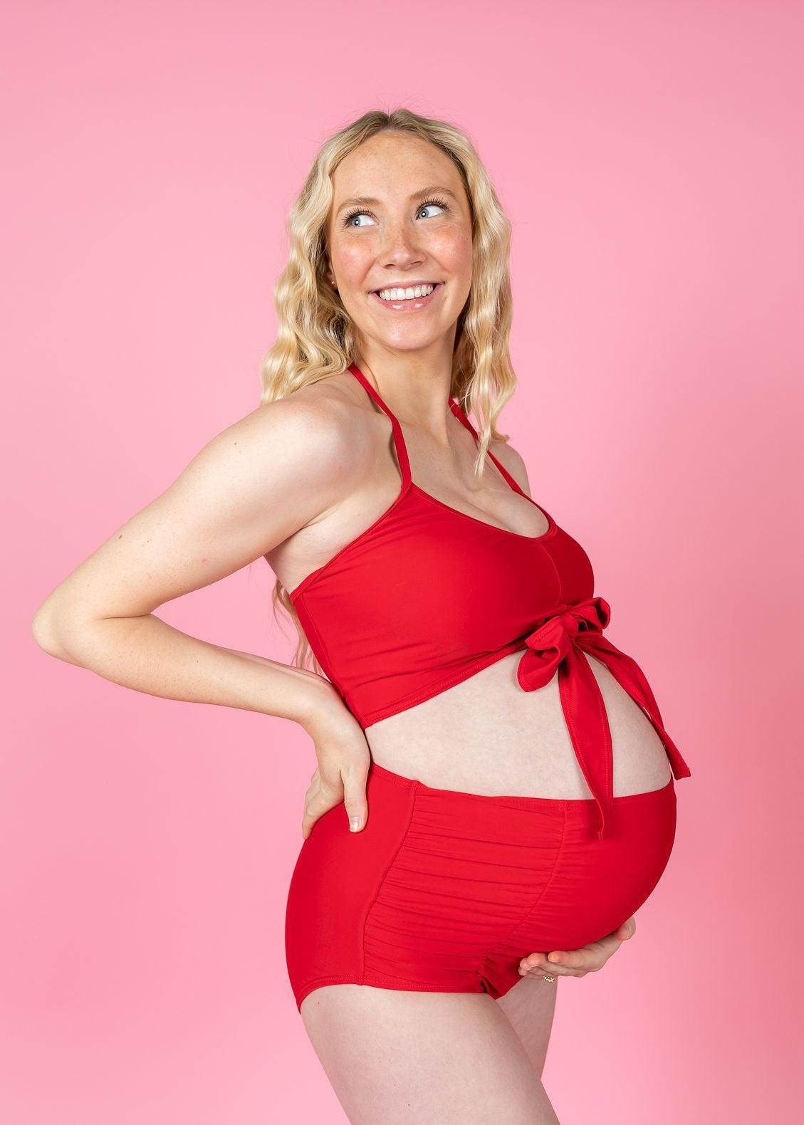 High-Waisted Swimsuit Bottom - Maternity - Cherry Red