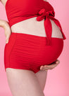 High-Waisted Swimsuit Bottom - Maternity - Cherry Red