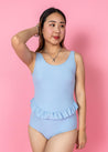 One-Piece Swimsuit - Waffled Barely Blue