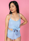 Crop Top Swimsuit - Waffled Barely Blue