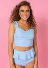 Crop Top Swimsuit - Waffled Barely Blue