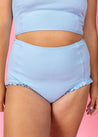 High-Waisted Swimsuit Bottom - Waffled Barely Blue