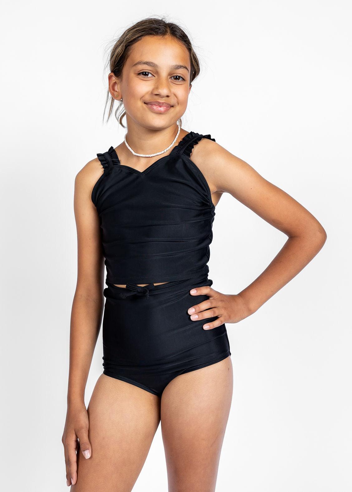 Teen Girl Crop Top Swimsuit - Black