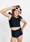 Girls Crop Top Swimsuit - Black