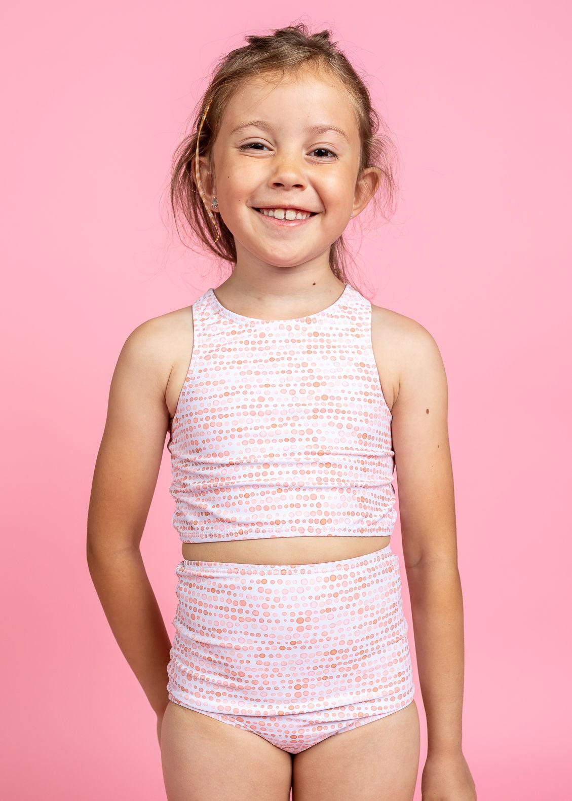 Girls High-Waisted Swimsuit Bottoms - Watercolor Dots