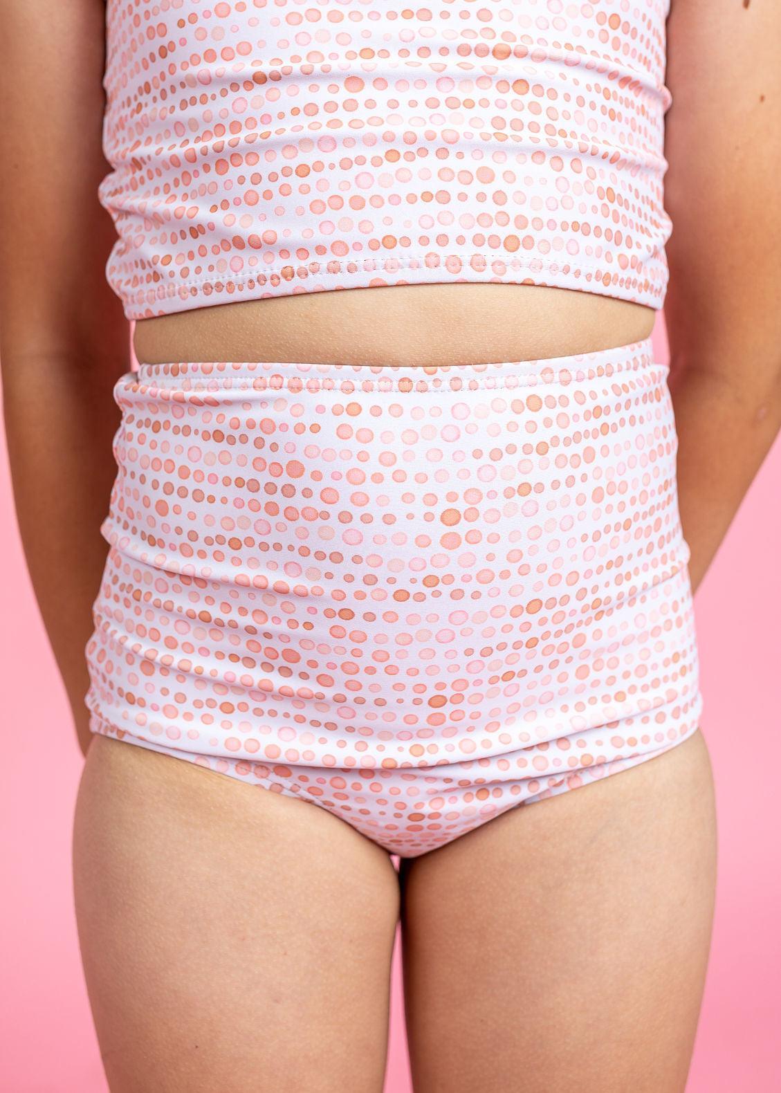 Girls High-Waisted Swimsuit Bottoms - Watercolor Dots